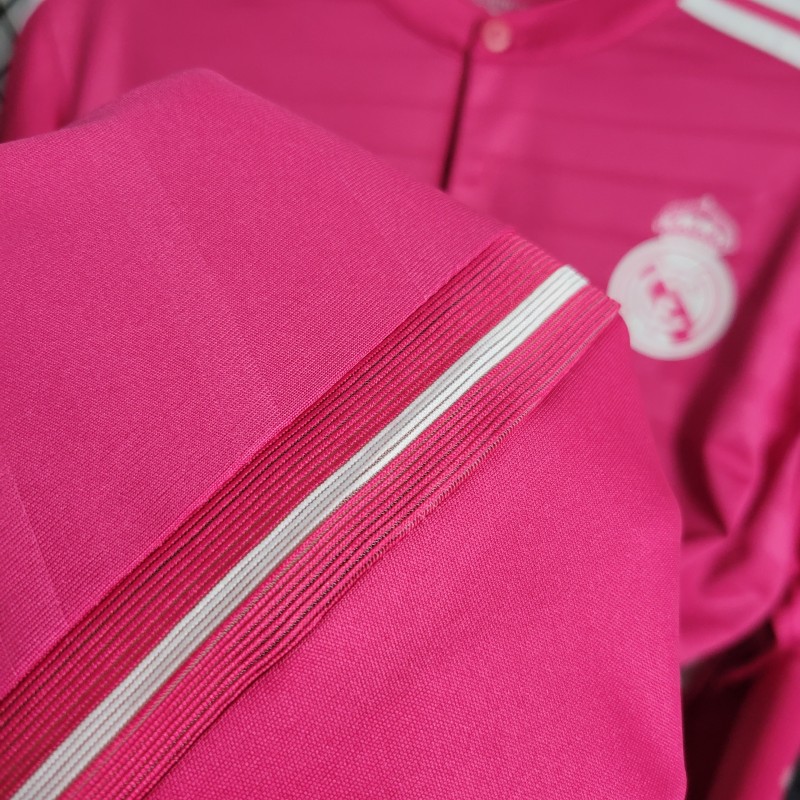 Retro 14-15 Long Sleeve Real Madrid Away Pink Jersey