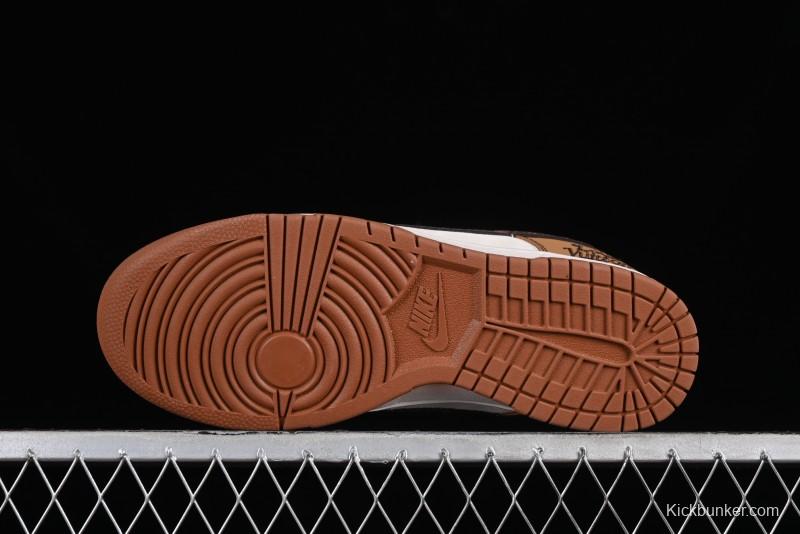 Nike SB Dunk Low LV Collaboration - Brown Black Monogram Anniversary High-End Custom Low-Top Casual Skate Shoes - DQ1098-342