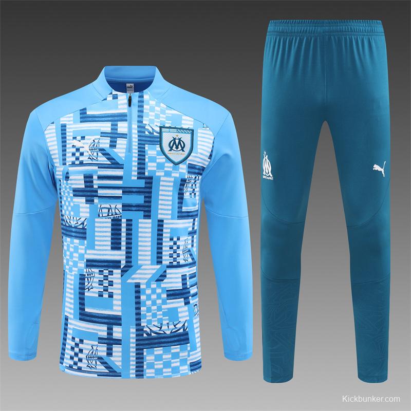 24/25 Olympique Marseille Blue Camouflage Half Zipper Jacket+Long Pants