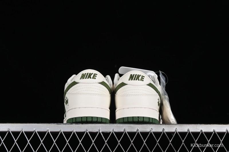 Nike SB Dunk Low Stussy Collaboration - Green Floral Anniversary Custom Low-Top Casual Skate Shoes - CF3688-008