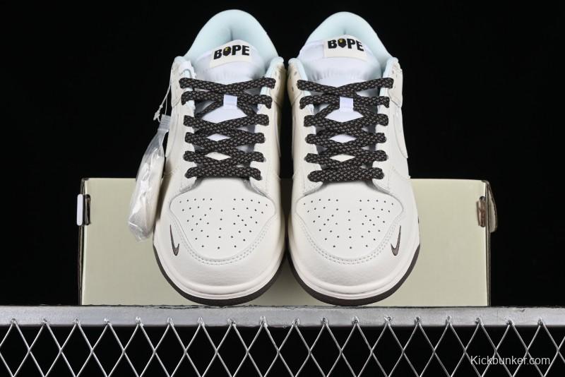 Nike SB Dunk Low BAPE Collaboration Anniversary Edition - White with Brown Swoosh Low-Top Casual Skate Shoes - XD6188-019