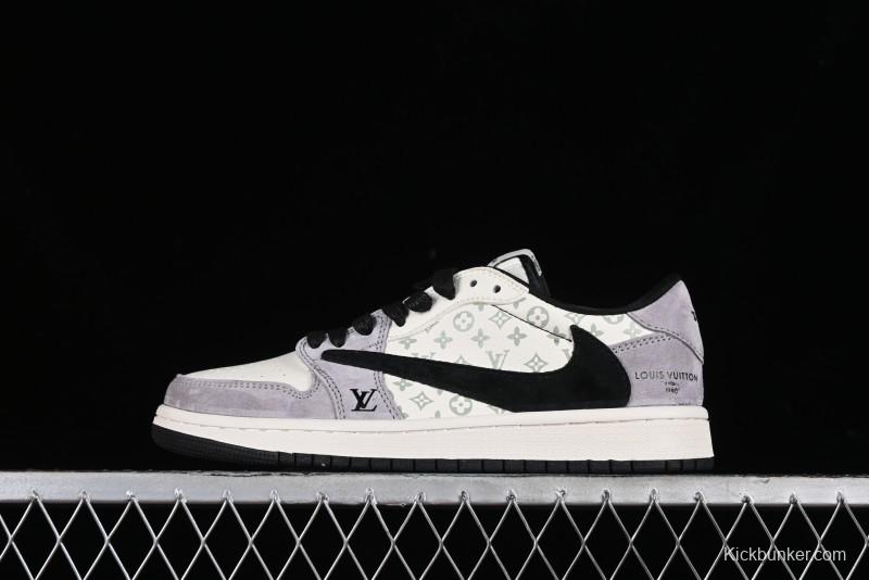 Nike Travis Scott x Fragment Design x Jordan Air Jordan 1 Low OG SP AJ1 LV Grey Black Pig Print Low-top Casual Sneakers - SJ2068-101