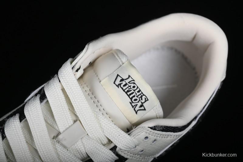 Nike SB Dunk Low LV Collaboration - Beige Black Denim Floral Anniversary High-End Custom Low-Top Casual Skate Shoes - XB3802-358