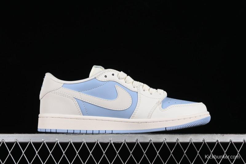 Nike Travis Scott x Fragment Design x Jordan Air Jordan 1 Low OG SP AJ1 LV Blue Double Hook Casual Sneakers - BB6588-103