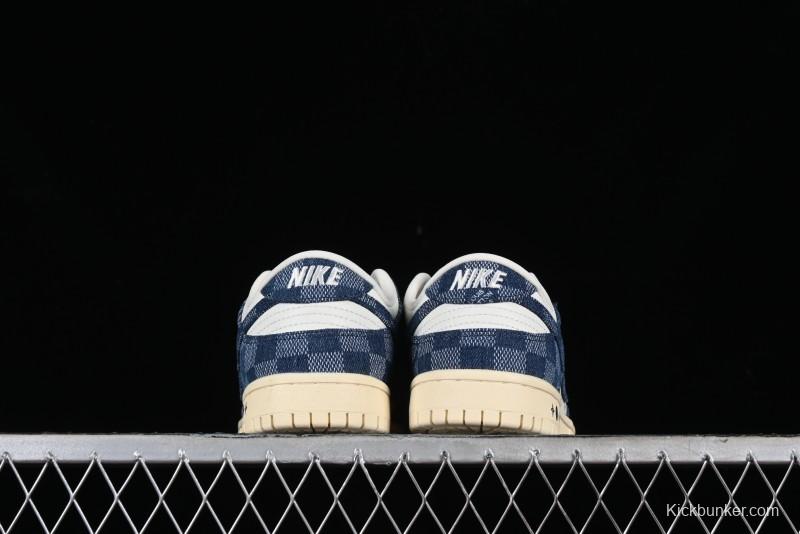 Nike SB Dunk Low LV Collaboration - Denim Checker Anniversary High-End Custom Low-Top Casual Skate Shoes - JH8310-949