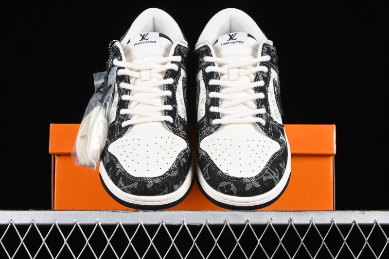 Nike SB Dunk Low LV Collaboration - Black Denim Print Anniversary Custom Low-Top Casual Sneakers - SJ2068-256
