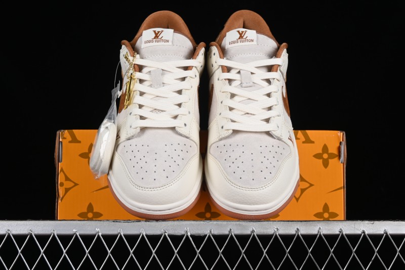 Nike SB Dunk Low LV Collaboration - Chocolate Anniversary High-End Custom Low-Top Casual Skate Shoes - FC1688-133