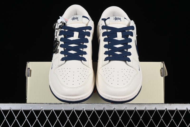 Stussy x Nike SB Dunk Low Anniversary Custom Sneakers with Blue Swoosh - DQ1098-379