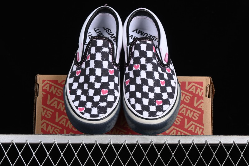Vans Slip-On Classic Collaborative Hand-Painted Graffiti with Pink Accents and Crystal Outsole Checkerboard Slip-On - VN000CT5BPA