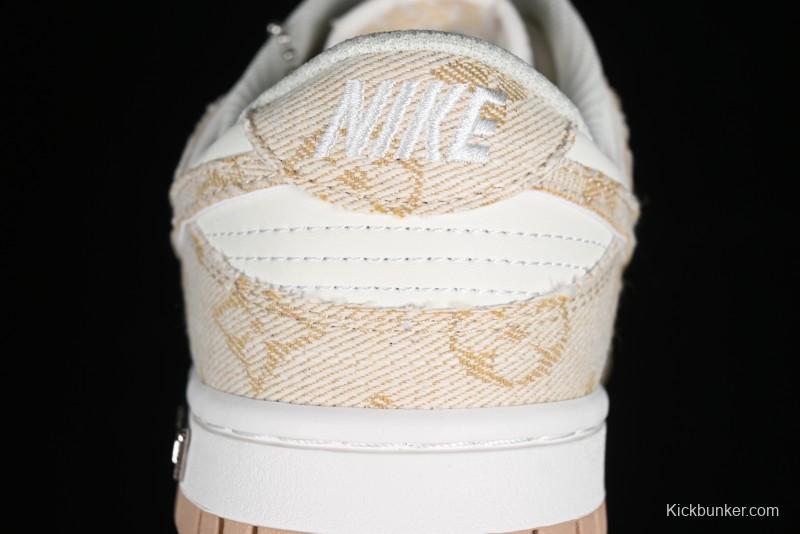 Nike SB Dunk Low LV Collaboration - Yellow Denim Beige with Yellow Swoosh Anniversary High-End Custom Low-Top Casual Skate Shoes - DJ2024-007