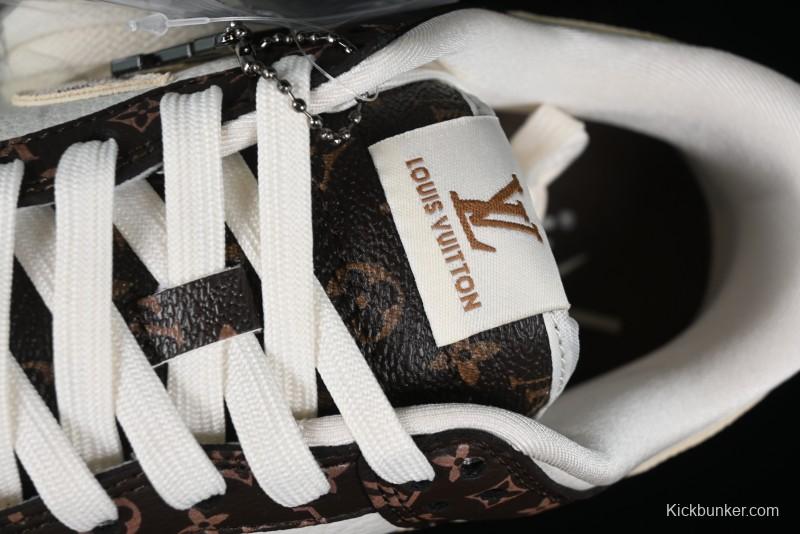 Nike SB Dunk Low LV Collaboration - Checkerboard Brown White Swoosh Anniversary High-End Custom Low-Top Casual Sneakers - SJ2068-253