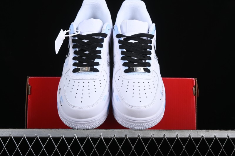 Nike Air Force 1 '07 Low Casual Sneakers with Anime-inspired Blue Spray Paint Design - CW2288-111