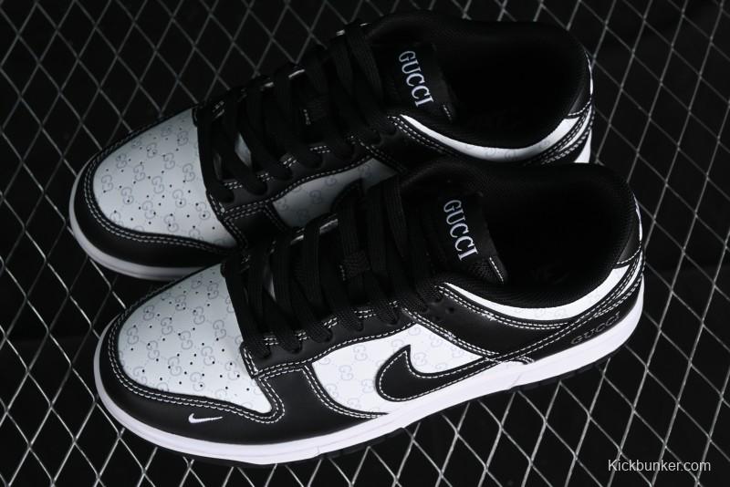 Nike SB Dunk Low Gucci Collaboration - Double G Embroidery Black Swoosh Anniversary Custom Low-Top Casual Skate Shoes - SF1588-136