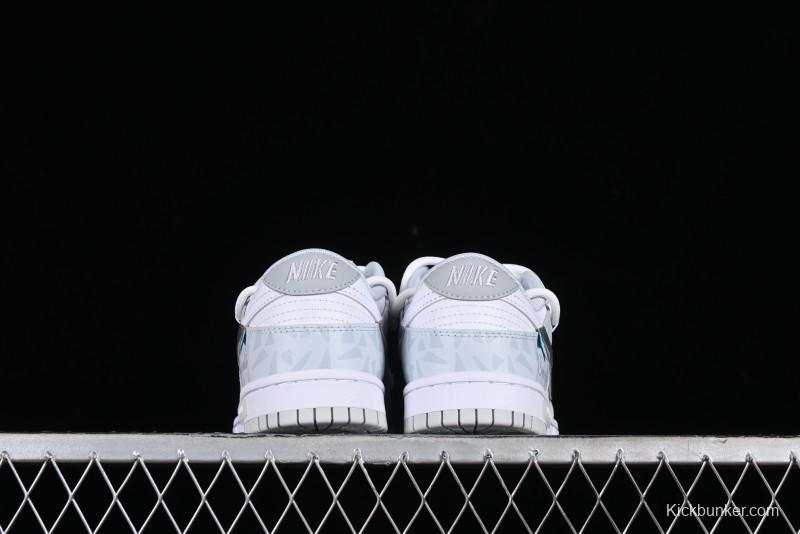Nike Dunk Low Retro SB Casual Skate Shoes in Light Grey Blue with Silver Swoosh and Deconstructed Straps - HF0730-160