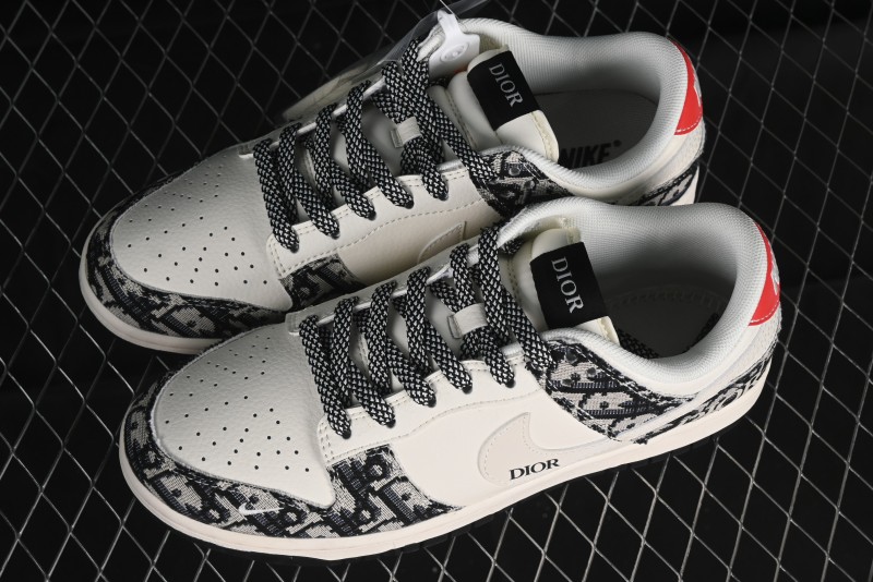 Nike SB Dunk Low Dior Collaboration - Black Grey Pattern Anniversary High-End Custom Low-Top Casual Sneakers - XY1688-010