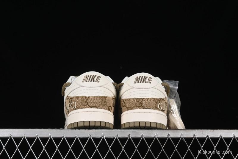 Nike SB Dunk Low Gucci Collaboration - Yellow Denim with Subtle Pattern and White Swoosh Anniversary High-End Custom Low-Top Casual Sneakers - SJ2068-273