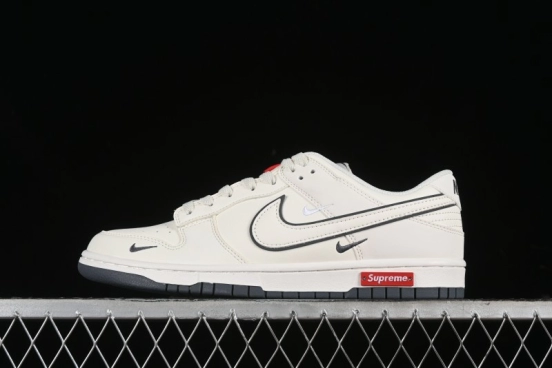 Nike SB Dunk Low Supreme Collaboration - Beige Grey Swoosh Anniversary Customized Low-Top Casual Skate Shoes - DJ2024-014