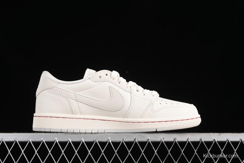 Nike Travis Scott x Fragment Design x Air Jordan 1 Low OG SP AJ1 Supreme Collaboration - Classic Off-White Low-Top Lifestyle Sneakers - XY2688-104