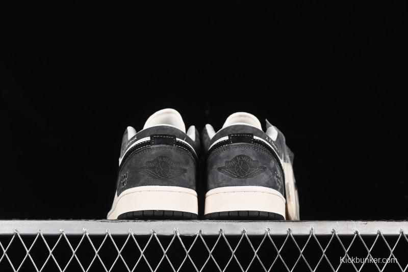 Nike Air Jordan 1 Low Retro Basketball Shoes - Black Velvet Pig Collaboration Custom Design - SJ9950-016