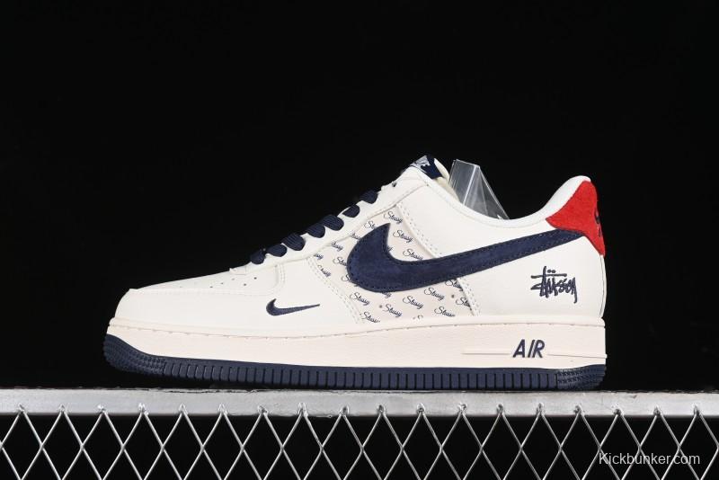 Nike Air Force 1 '07 Low Stussy Collaboration - Blue Red Print Low-Top Casual Sneakers - XZ3318-566