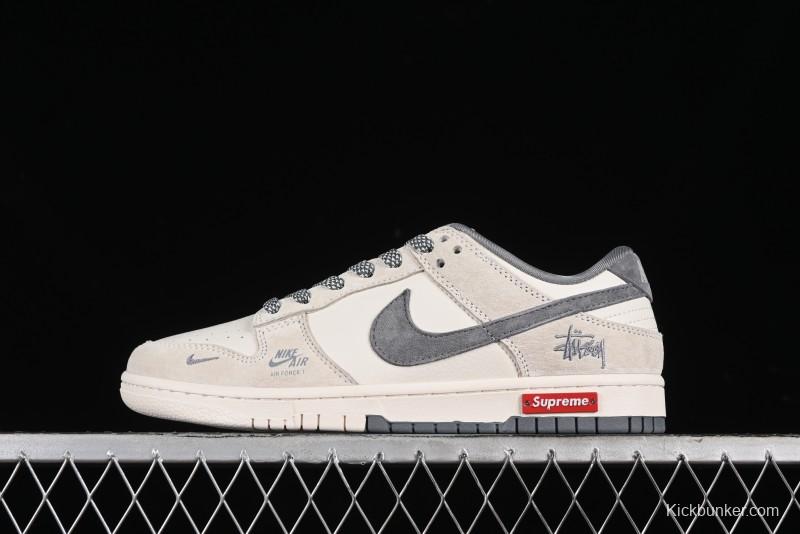 Nike SB Dunk Low x Supreme x Stussy Anniversary Customized Sneakers in Off-White Grey Check - SJ2068-272