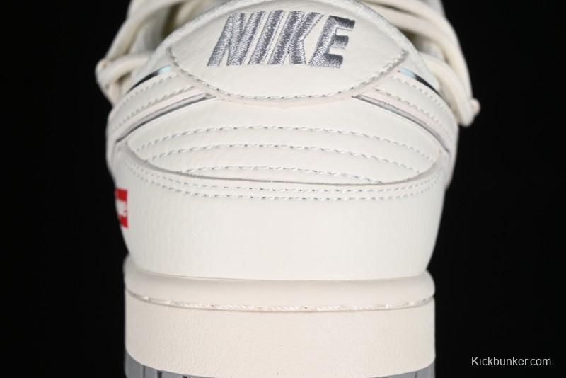 Nike SB Dunk Low Supreme Collaboration - Beige White Fox Lettering Anniversary High-End Custom Low-Top Casual Skate Shoes - JJ5688-106