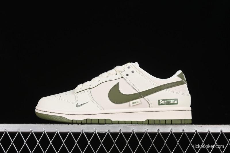 Nike SB Dunk Low Supreme Collaboration - Off White Dark Green Check Anniversary High-End Custom Low-Top Casual Skate Shoes - DQ1098-393