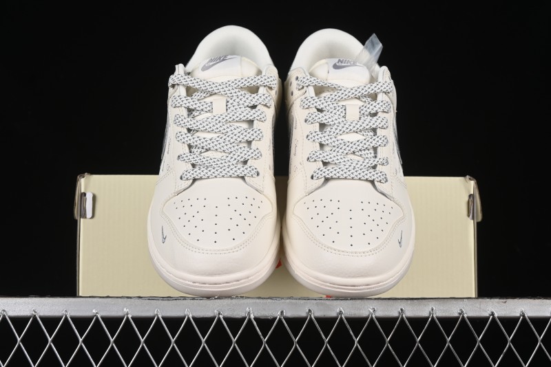 Nike SB Dunk Low Stussy Collaboration - White Grey Double Swoosh Anniversary High-End Custom Low-Top Casual Sneakers - XX2025-206
