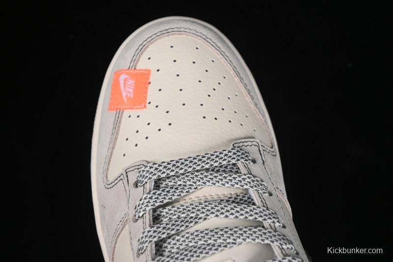Nike SB Dunk Low Stussy Collaboration Patch Grey White Dark Grey Swoosh Anniversary Custom Low-Top Casual Skate Shoes - MM1089-024