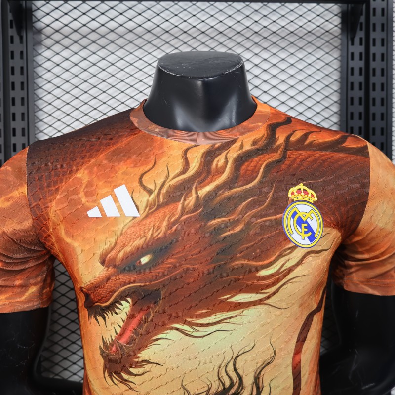 Player Version 25/26 Real Madrid NA ZHA Orange with Dragon Warrior Jersey