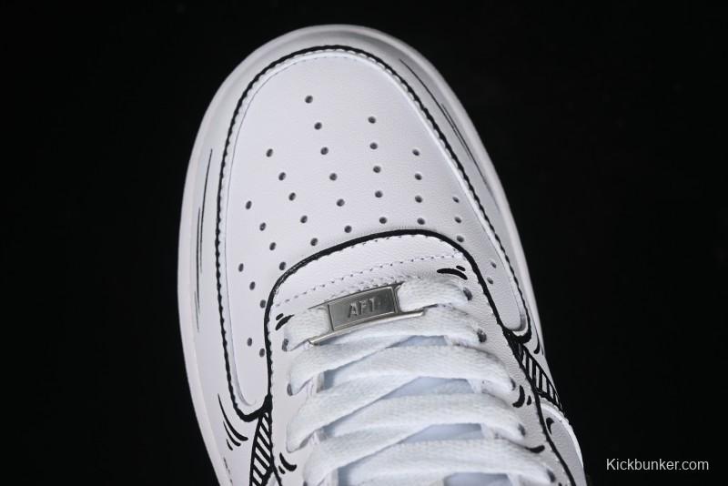 Nike Air Force 1 '07 Low Custom Casual Sneakers with Black and White Manga-Style Hand-Drawn Function Formulas - CT7724-111