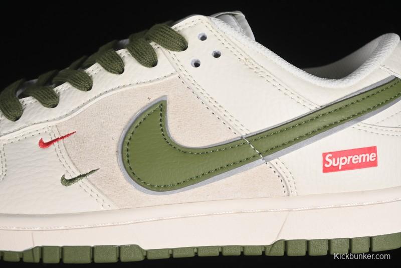 Nike SB Dunk Low Supreme Collaboration - Double Swoosh Beige Dark Green Anniversary High-End Custom Low-Top Casual Skate Shoes - XX2025-689