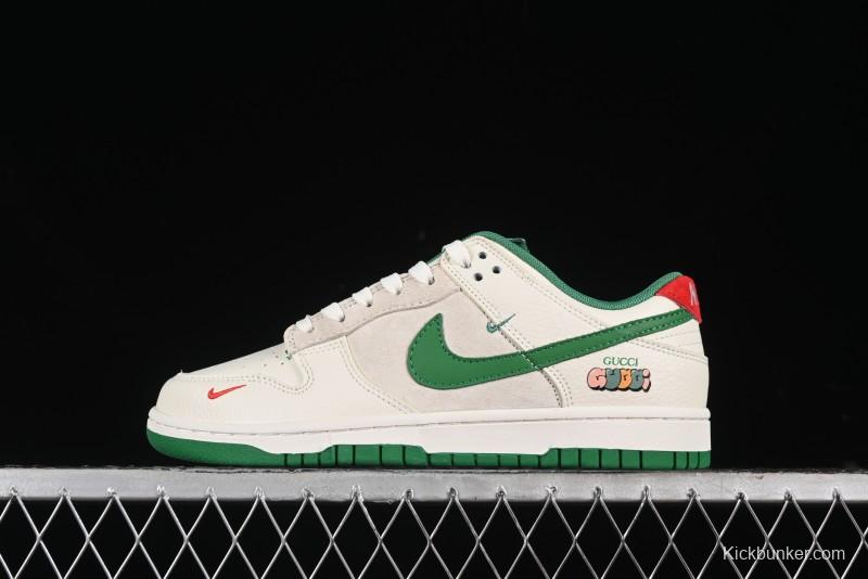 Nike SB Dunk Low Gucci Collaboration - Custom Patchwork Green Swoosh Anniversary Edition Low-Top Casual Skate Shoes - KK1688-053