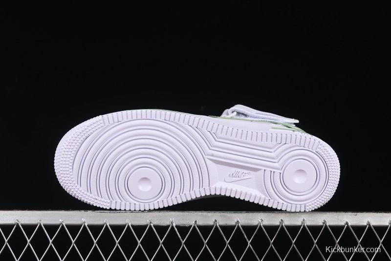 Nike Air Force 1 '07 Mid Hand-Painted White Green with Swoosh Shadow and Strap - CW2289-111