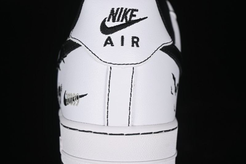 Nike Air Force 1 '07 Low Casual Sneakers with Black and White Hand-Drawn Anime Design - CT2585-100