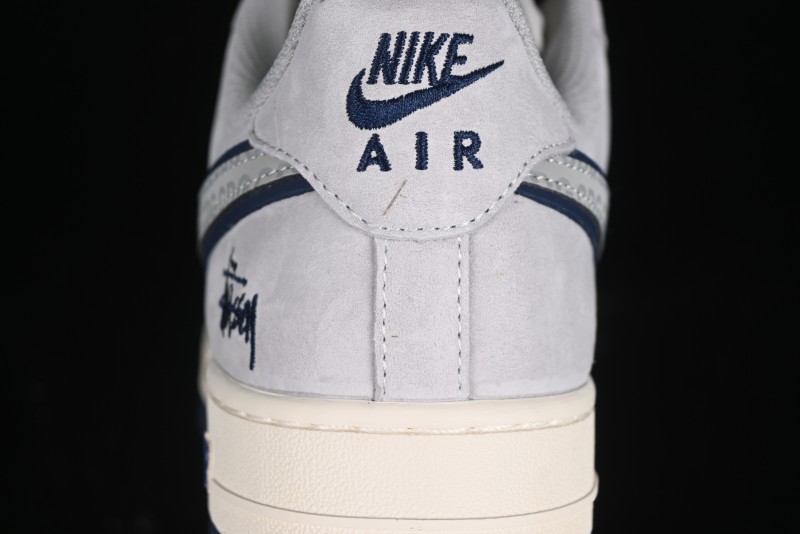 Nike Air Force 1 '07 Low Stussy Collaboration - Grey Pigskin Blue Sole Low-Top Casual Sneakers - XZ3318-028