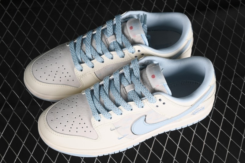 Nike SB Dunk Low Stussy Collaboration - Double Swoosh Ice Blue Anniversary Custom Low-Top Casual Skate Shoes - XX2026-101