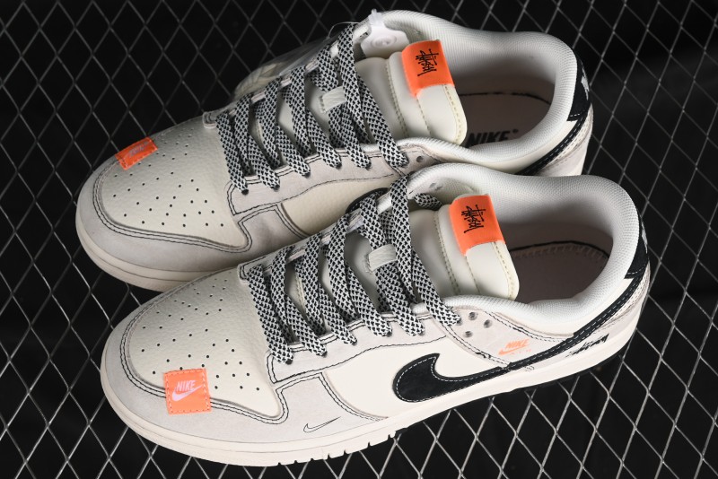 Nike SB Dunk Low Stussy Collaboration Patchwork Grey White Black Swoosh Anniversary Custom Low-Top Casual Skate Shoes - MM1089-022