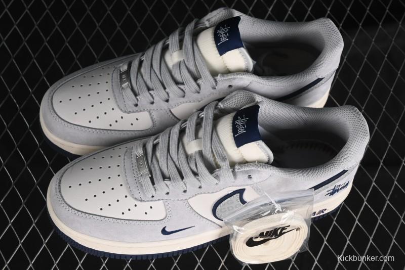 Nike Air Force 1 '07 Low Stussy Collaboration - Grey Pigskin Blue Sole Low-Top Casual Sneakers - XZ3318-028