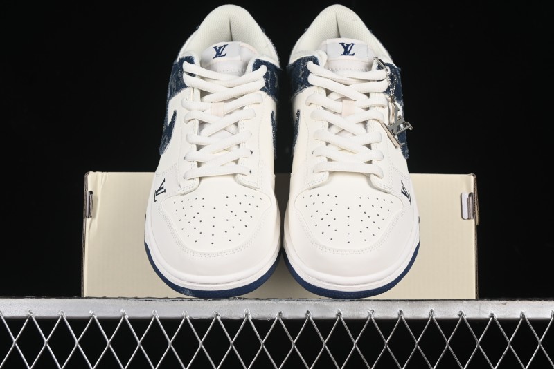 Nike SB Dunk Low LV Collaboration - Dark Blue Denim White Blue Swoosh Anniversary High-End Custom Low-Top Casual Sneakers - DJ2024-008