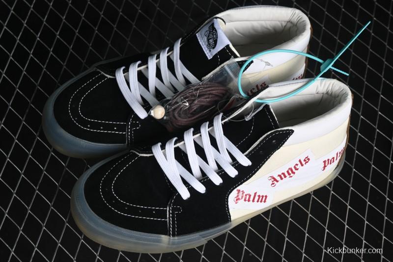 Palm Angels x Vans Sk8-Mid Collaboration Mid-Top Skate Shoes with Distressed Sole - VN000CRPGRN