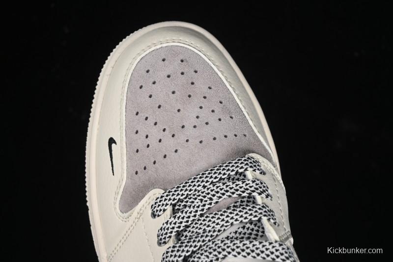 Nike Air Jordan 1 Low Supreme Collaboration - Dual-Tone Black Swoosh Custom Retro Basketball Shoes - SJ9950-043