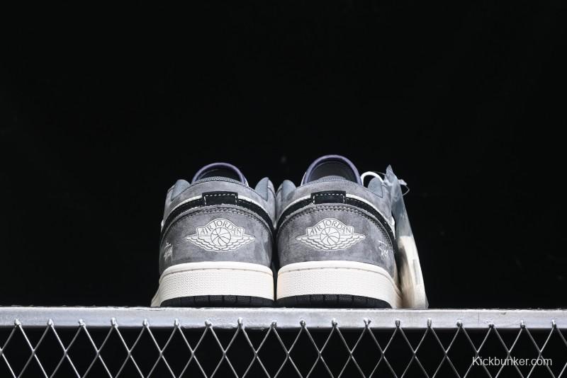 Nike Air Jordan 1 Low Stussy Collaboration Pig Grey Black Swoosh Custom Retro Basketball Shoes - SJ9950-029