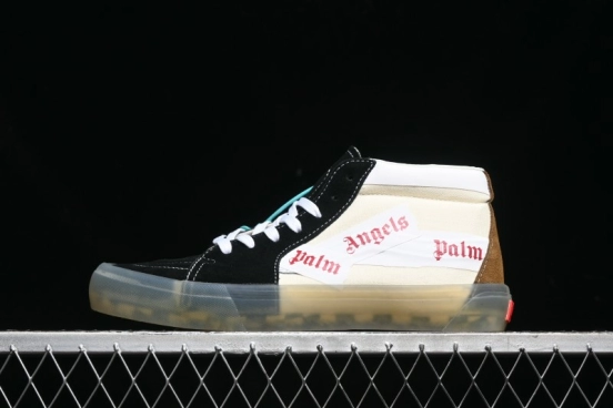 Palm Angels x Vans Sk8-Mid Collaboration Mid-Top Skate Shoes with Distressed Sole - VN000CRPGRN