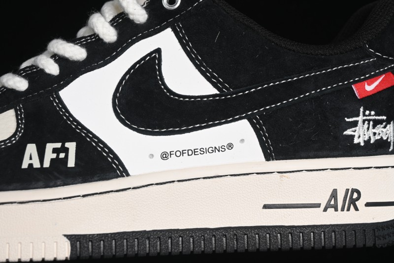 Nike Air Force 1 '07 Low Stussy Collaboration - Black/Red Label Low-Top Casual Sneakers - SJ6698-008