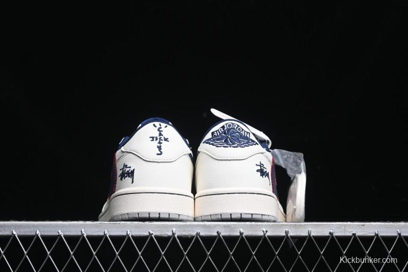 Nike Travis Scott x Fragment Design x Air Jordan 1 Low OG SP AJ1 Sneakers with Reverse Swoosh - SJ2068-134