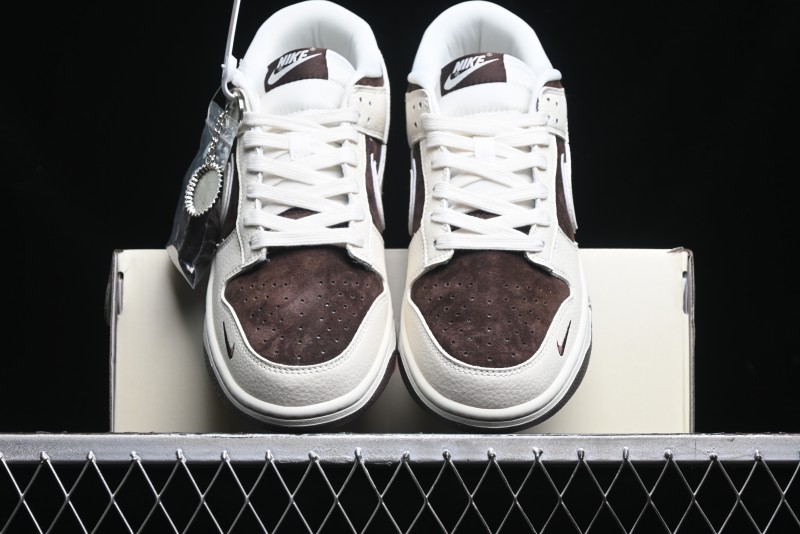 Nike SB Dunk Low Stussy Collaboration - Dark Brown White Swoosh Anniversary Custom Low-Top Casual Sneakers - KK1333-012