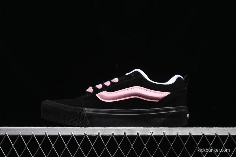 Vans Knu Skool Low Top Retro Sneakers in Black Pink with Big Logo - VN0009QC6BT1