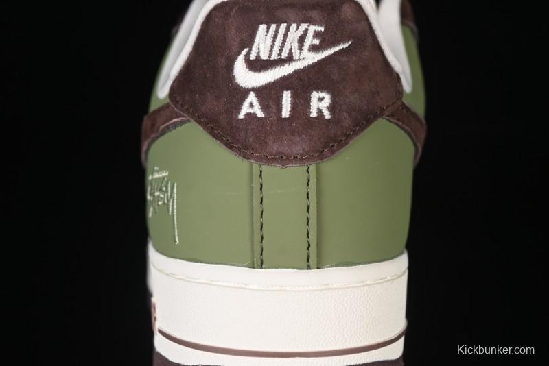 Nike Air Force 1 '07 Low Stussy Collaboration - Green Brown Low-Top Casual Sneakers - KK1988-038