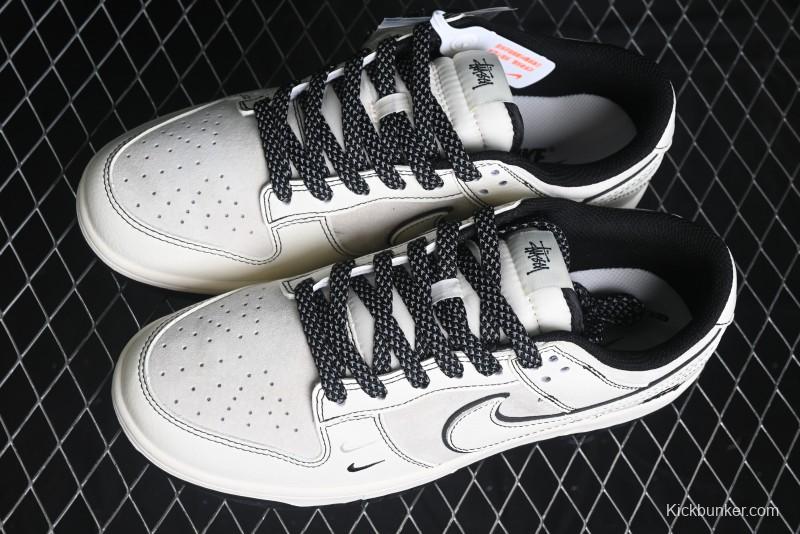 Nike SB Dunk Low Stussy Collaboration - Beige Black Line High-End Custom Low-Top Casual Skate Shoes - BB7518-008
